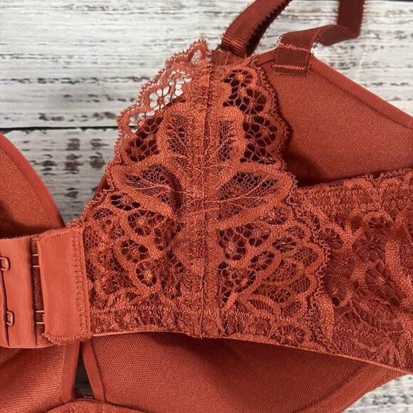 Auden Underwire Bra size 32D Orange Lace Plunge Coverage Lightly Lined T Shirt - Picture 6 of 8